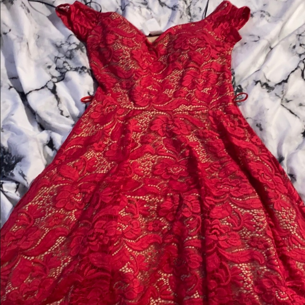 Strapless red dress